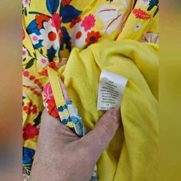 NWT Emily Wonder Yellow Floral Babydoll Dress w/ Ruffle Strap Size, Size 1X - Picture 6 of 6